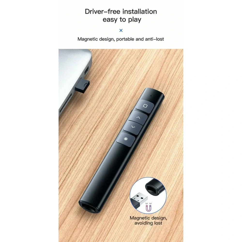 2.4 GHz Wireless Presenter with Red Pointer RF Remote Control Rechargeable White